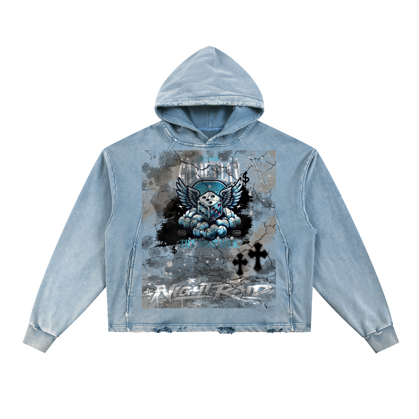 Vintage Washed Frayed-Hem Hoodie