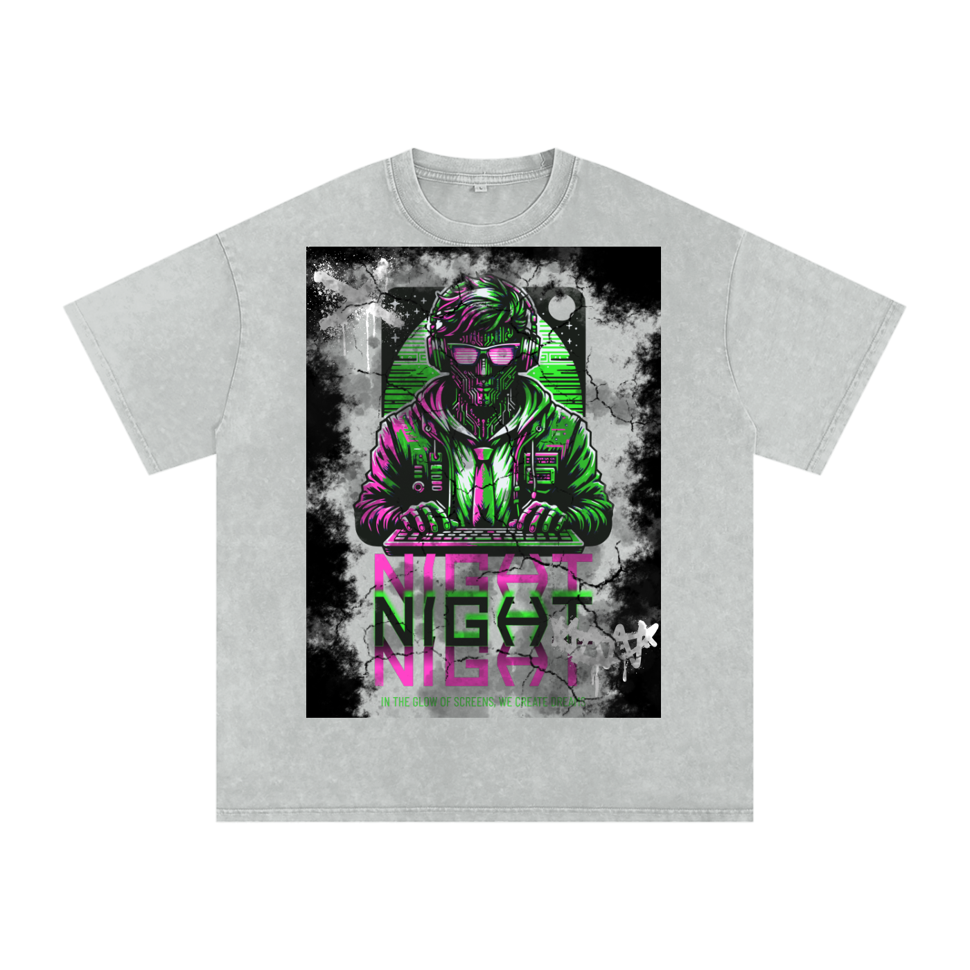 Snow Washed Gamer Night Oversized T-Shirt