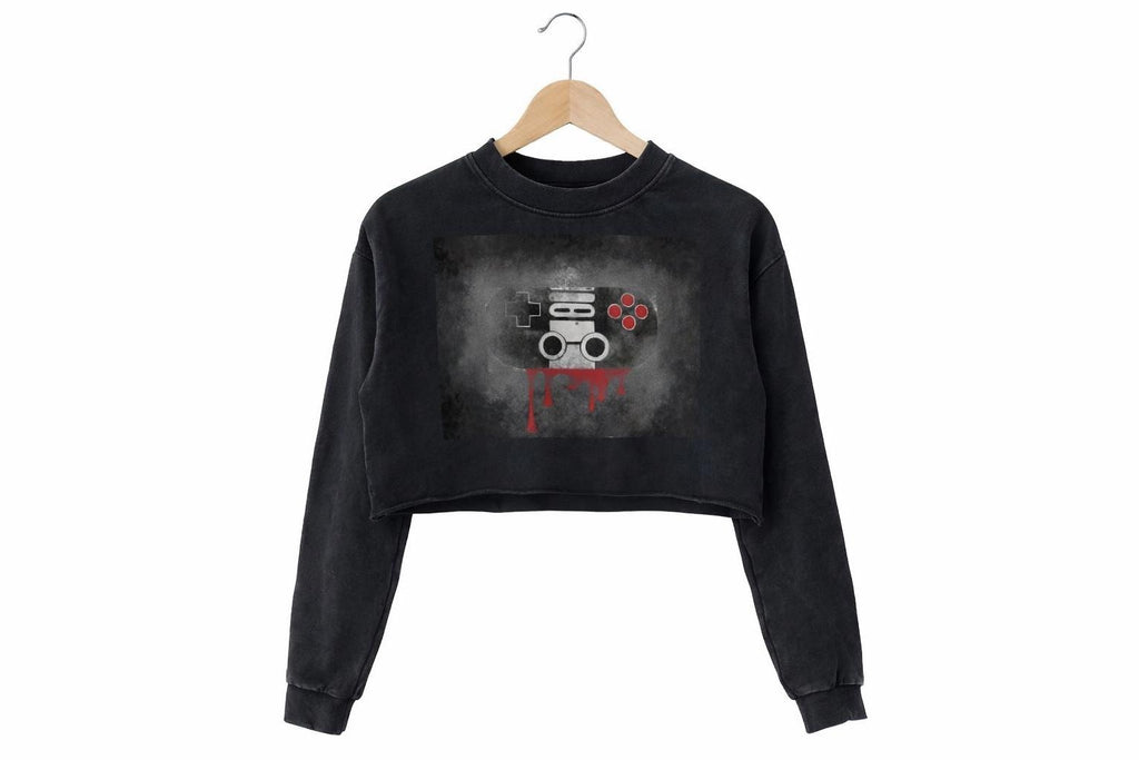 Dark Gamer Cropped Sweatshirt Vintage Wash Controller Graphic