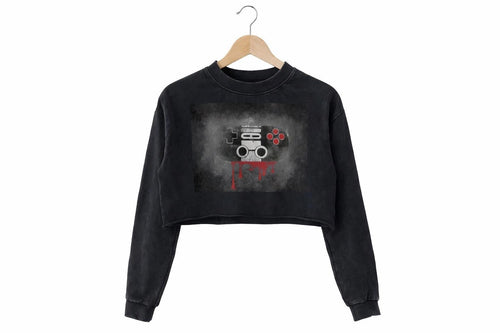 Dark Gamer Cropped Sweatshirt Vintage Wash Controller Graphic